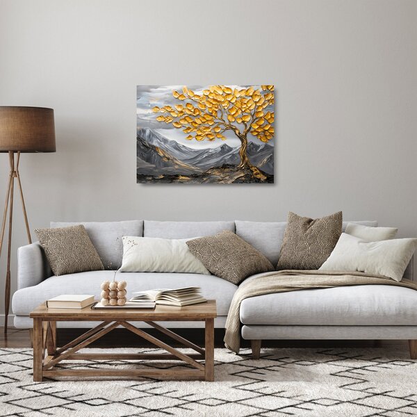 Staklena slika – Drvo sa zlatnim lišćem (70x50 cm)