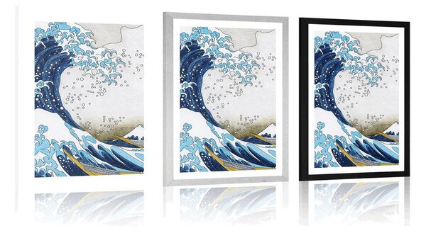 Plakat s paspartuom reprodukcija Veliki val kod Kanagawe - Katsushika Hokusai