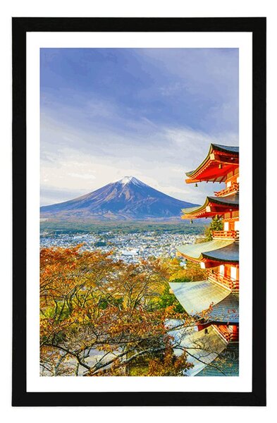 Plakat s paspartuom pogled na Chureito Pagodu i planinu Fuji