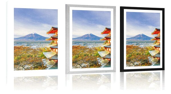 Plakat s paspartuom pogled na Chureito Pagodu i planinu Fuji