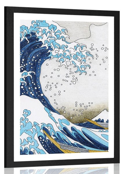 Plakat s paspartuom reprodukcija Veliki val kod Kanagawe - Katsushika Hokusai