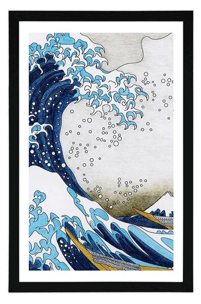 Plakat s paspartuom reprodukcija Veliki val kod Kanagawe - Katsushika Hokusai