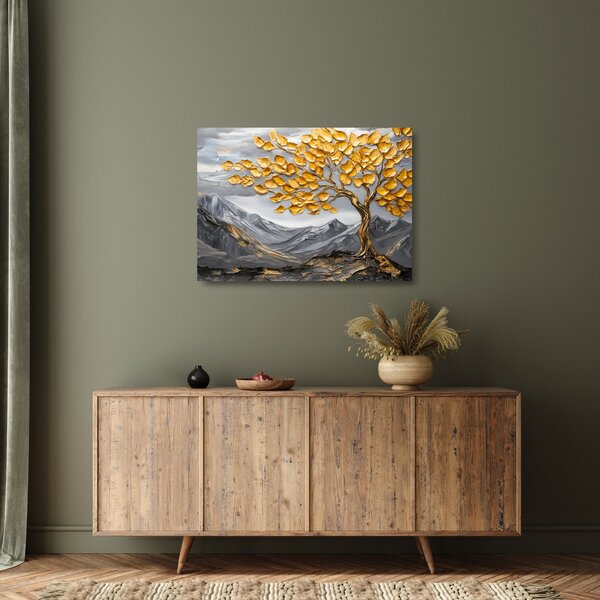 Staklena slika – Drvo sa zlatnim lišćem (70x50 cm)