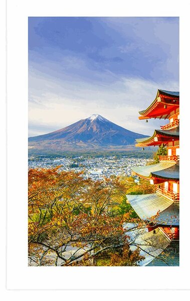 Plakat s paspartuom pogled na Chureito Pagodu i planinu Fuji