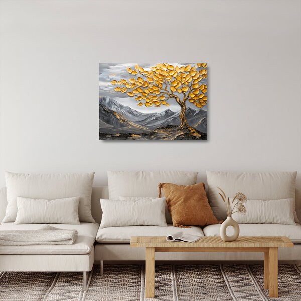 Staklena slika – Drvo sa zlatnim lišćem (70x50 cm)