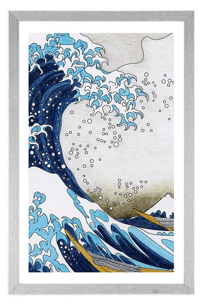 Plakat s paspartuom reprodukcija Veliki val kod Kanagawe - Katsushika Hokusai