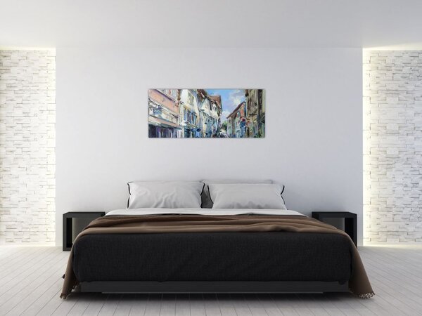 Slika - Aleja starega mesta, akrilna slika (120x50 cm)