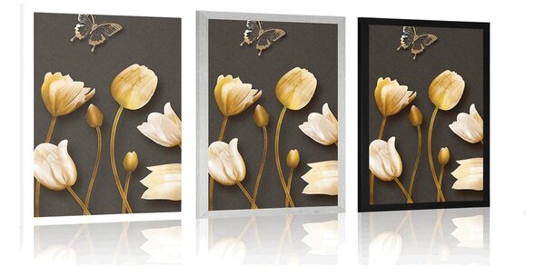 Plakat tulipani sa zlatnim motivom