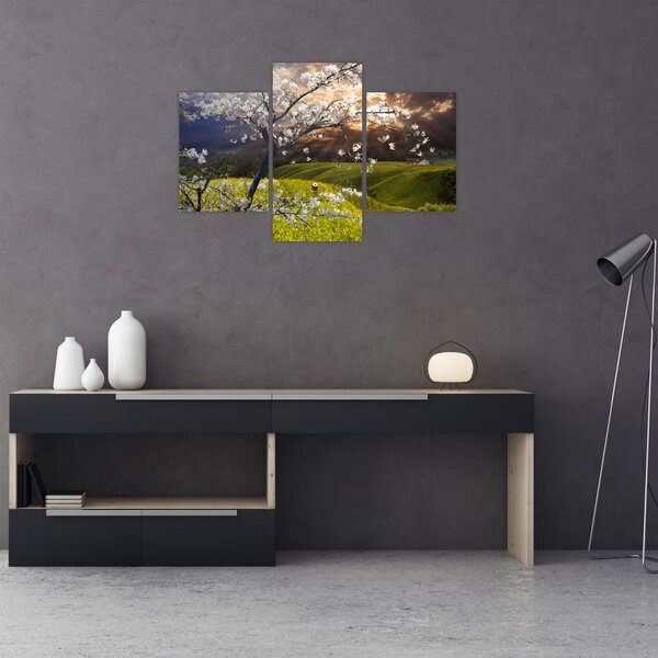 Slika - Cvetoče drevo v pokrajini (90x60 cm)