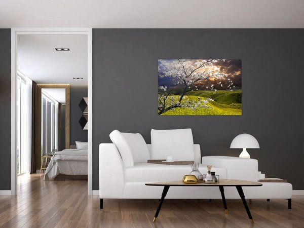 Slika - Cvetoče drevo v pokrajini (90x60 cm)