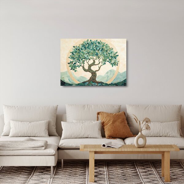 Staklena slika – Elegantna mozaika s drvetom (70x50 cm)