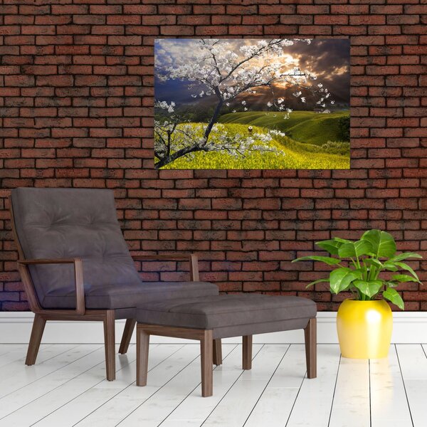Slika - Cvetoče drevo v pokrajini (90x60 cm)