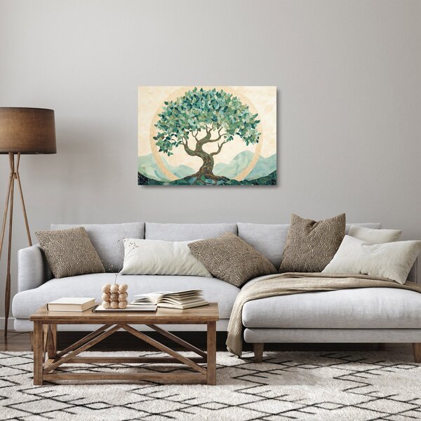 Staklena slika – Elegantna mozaika s drvetom (70x50 cm)