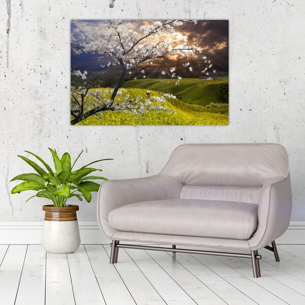 Slika - Cvetoče drevo v pokrajini (90x60 cm)