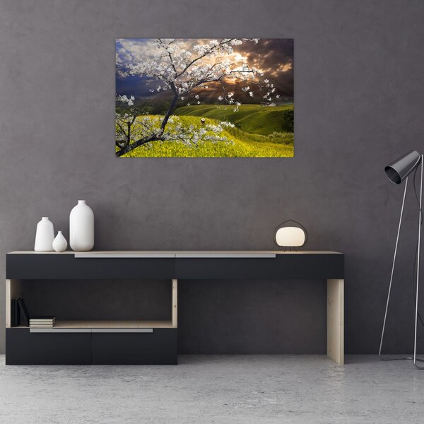 Slika - Cvetoče drevo v pokrajini (90x60 cm)