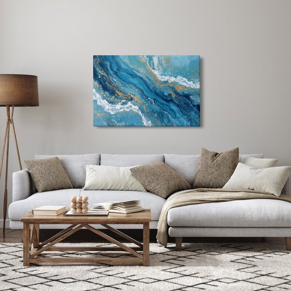 Slika - Svijetloplavi mramor sa zlatom II. (90x60 cm)