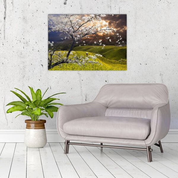 Slika - Cvetoče drevo v pokrajini (70x50 cm)