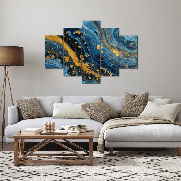 Slika - Plava apstrakcija sa zlatom (150x105 cm)
