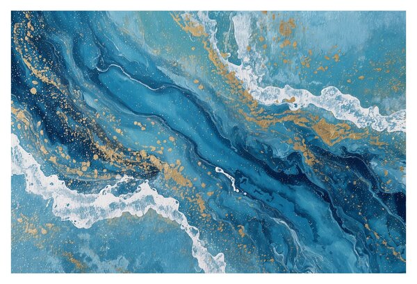 Slika - Svijetloplavi mramor sa zlatom II. (90x60 cm)