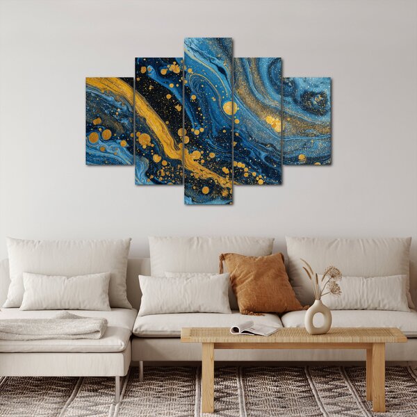 Slika - Plava apstrakcija sa zlatom (150x105 cm)