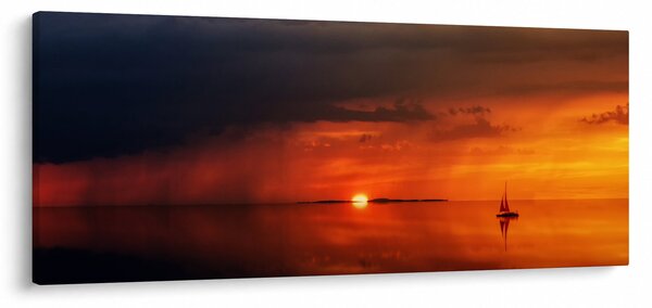 Slika zalaska sunca s jedrilicom (120x50 cm)