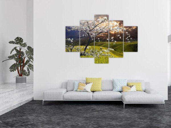 Slika - Cvetoče drevo v pokrajini (150x105 cm)