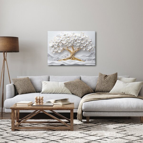 Slika – 3D elegantno drvo života puno cvijeća (70x50 cm)