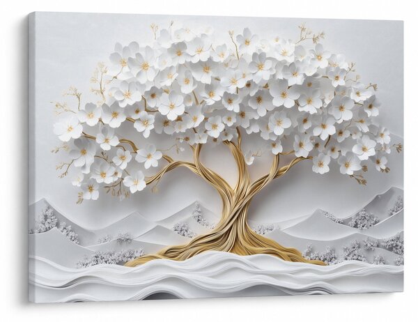 Slika – 3D elegantno drvo života puno cvijeća (70x50 cm)