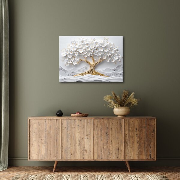 Slika – 3D elegantno drvo života puno cvijeća (70x50 cm)