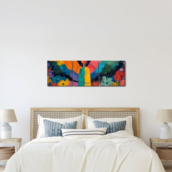 Slika - Apstraktni anđeo s cvijećem (sa satom) (90x30 cm)