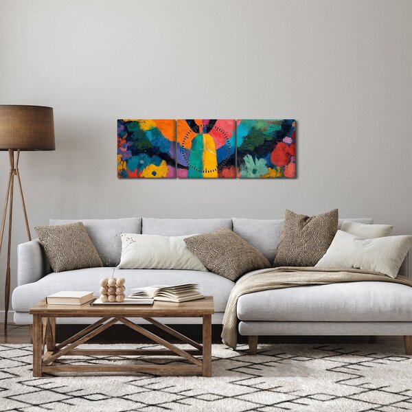 Slika - Apstraktni anđeo s cvijećem (sa satom) (90x30 cm)