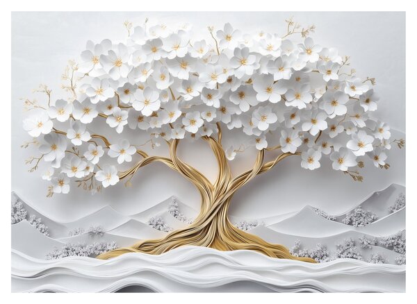 Slika – 3D elegantno drvo života puno cvijeća (70x50 cm)