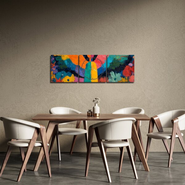 Slika - Apstraktni anđeo s cvijećem (sa satom) (90x30 cm)
