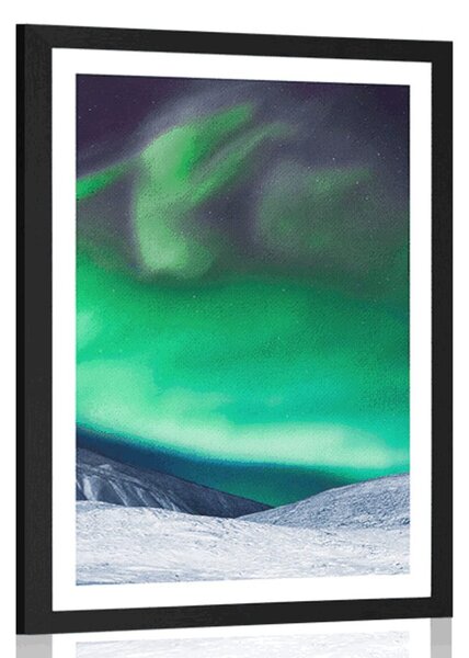 Plakat s paspartuom polarna svjetlost na nebu