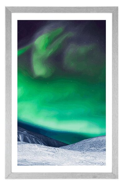 Plakat s paspartuom polarna svjetlost na nebu