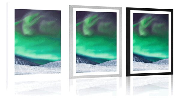 Plakat s paspartuom polarna svjetlost na nebu