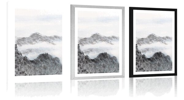 Plakat s paspartuom tradicionalni kineski pejzaž