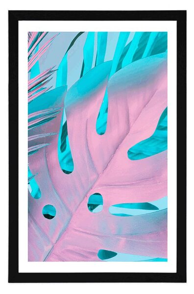 Plakat s paspartuom listovi palme u izrazitim bojama