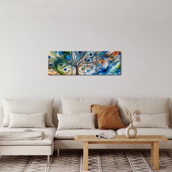 Slika – Šareno energetsko drvo (sa satom) (90x30 cm)