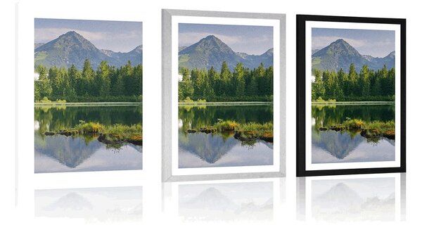 Plakat s paspartuom prekrasna planinska panorama kraj jezera