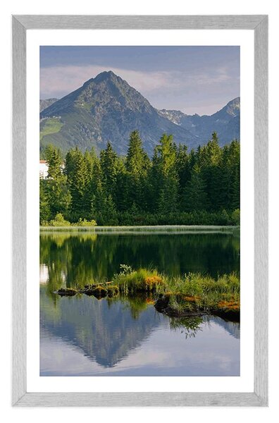 Plakat s paspartuom prekrasna planinska panorama kraj jezera
