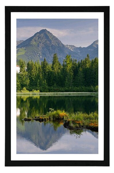 Plakat s paspartuom prekrasna planinska panorama kraj jezera