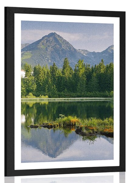 Plakat s paspartuom prekrasna planinska panorama kraj jezera