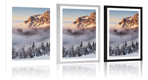 Plakat s paspartuom planine Krkonoše pod snijegom