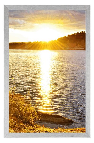 Plakat zalazak sunca iznad jezera