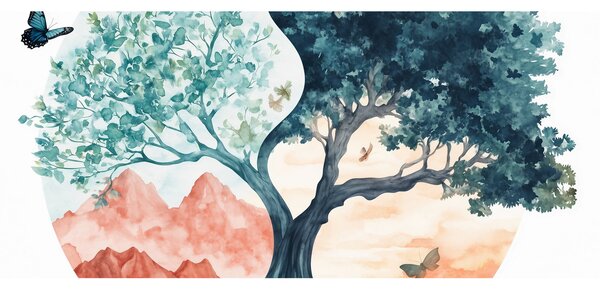 Slika – Akvarelno drvo puno života (120x50 cm)