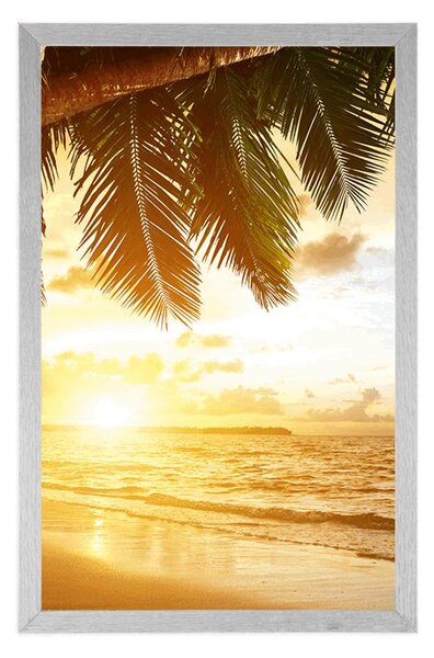 Plakat izlazak sunca na karipskoj plaži