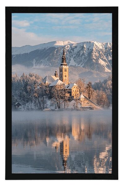 Plakat crkva kod jezera Bled u Sloveniji