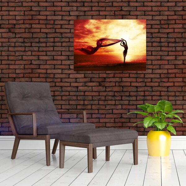 Slika - Silhueta ženske ob sončnem zahodu (70x50 cm)