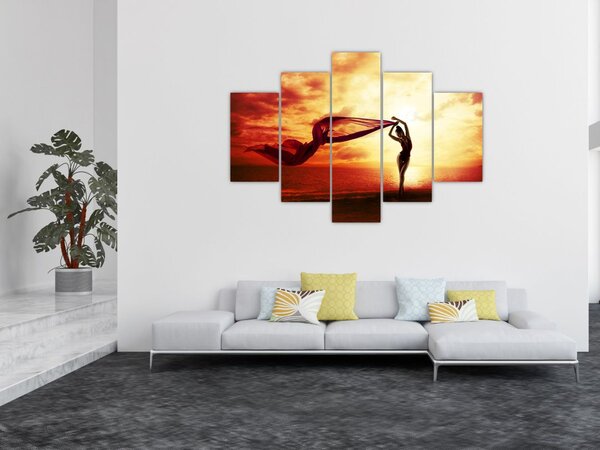 Slika - Silhueta ženske ob sončnem zahodu (150x105 cm)